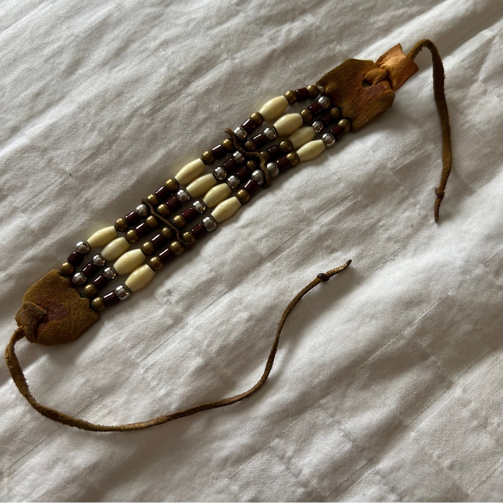 Bracelet cuff, bone, bead, leather Natural Ankle Wrist cosplay native American